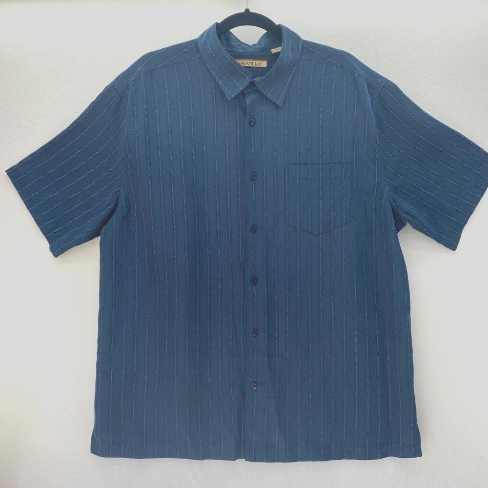 HAVANERA‎ Mens Navy Short Sleeve Button Down Shirt Extra Large